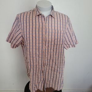 Tommy Bahama Peach and Blue Plaid Button Down Island Modern Fit